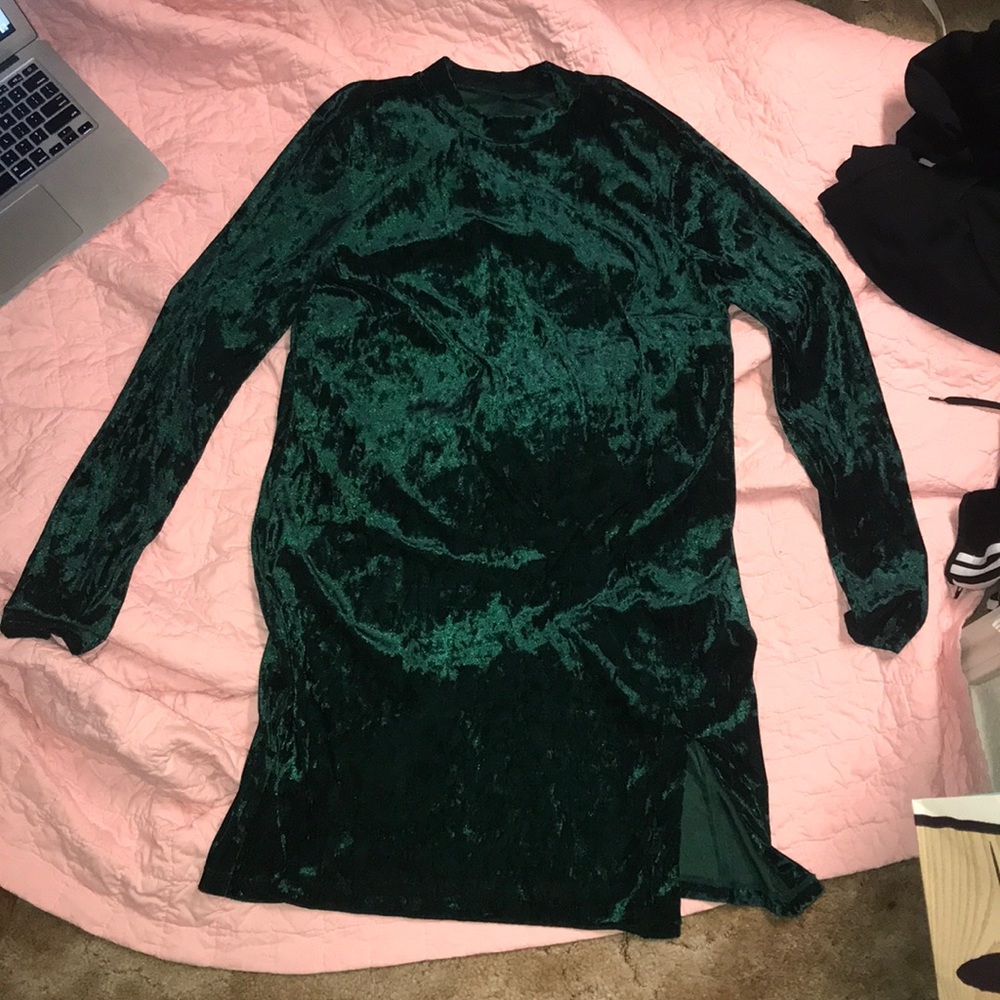 Dark Green Crushed Velvet Dress